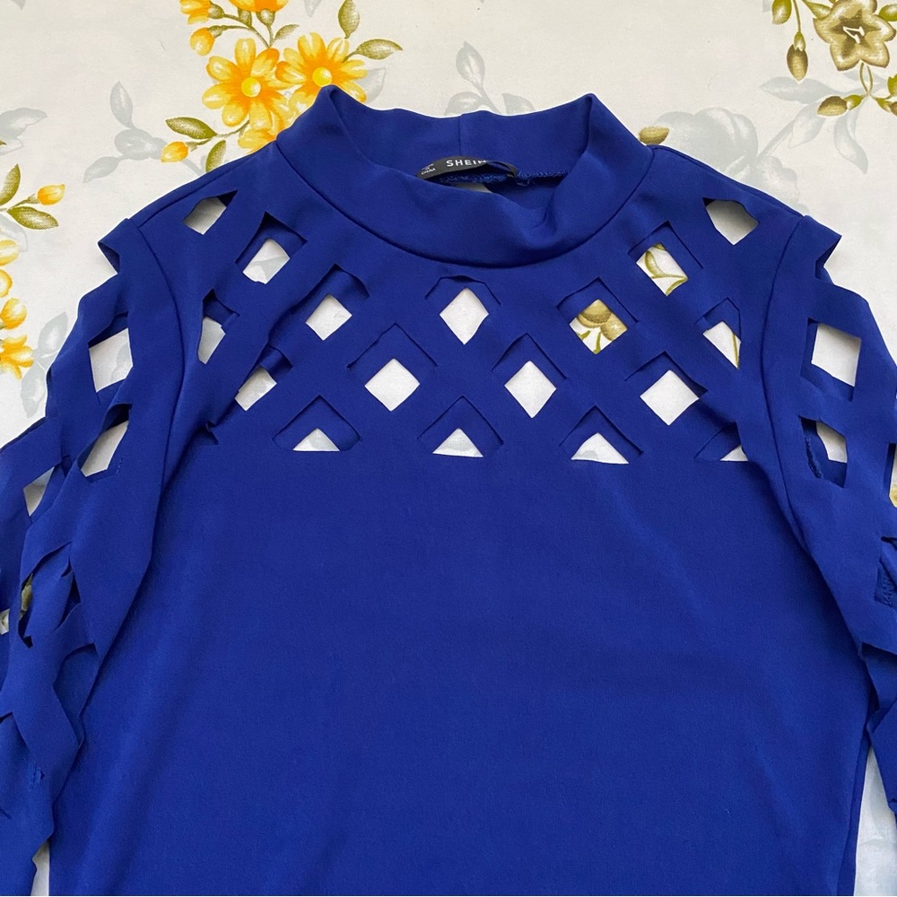 Shein Size M Cobalt Blue Long Sleeve Bodysuit - Picture 2 of 10